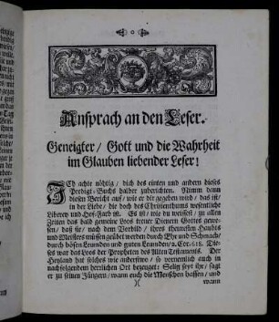 Ansprach an den Leser.