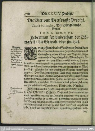 Die Vier und Dreissigste Predigt. Causa formalis. Der Obrigkeitliche Gewalt
