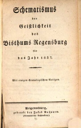 Schematismus des Bistums Regensburg. 1837, 1837