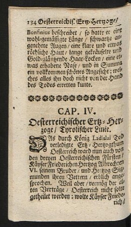 Cap. IV. Oesterreichischer Ertz-Herzoge/Tyrolischer Linie