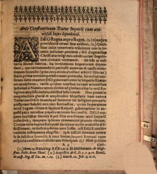 Dissertatio Politica Quam de Constantino Magno. Inclyt. Facult. Philosoph. Auctoritate In Exemplum Boni Principis Publice subiiciunt Eruditorum Examini Praeses M. Christophorus Kormart Lipsiens. & Respondens Joh. Christophorus Laurus Berga Variscus. Die 23. Decembr. Ao. 1665. In Alma Lipsiensi. H. L. C.