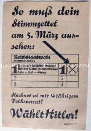 Wahlwerbezettel der NSDAP zur Reichstagswahl 1933 im Wahlkreis Leipzig