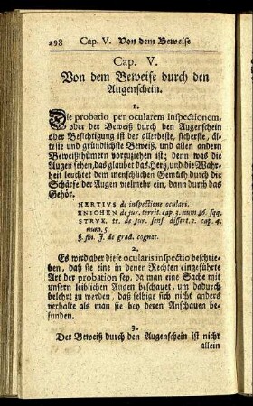 Cap. V. Von dem Beweise durch den Augenschein.