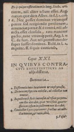 Caput XXI. In Quibus Contractus Emphyteuticus Ab aliis differat.