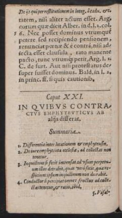 Caput XXI. In Quibus Contractus Emphyteuticus Ab aliis differat.