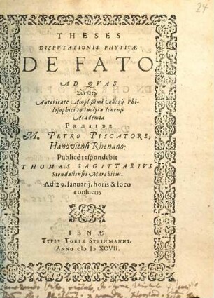 Theses Disputationis Physicae De Fato