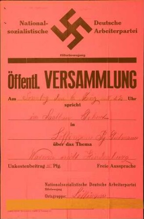 Versammlung der NSDAP-Ortsgruppe Löffingen: Warum nicht Hindenburg?