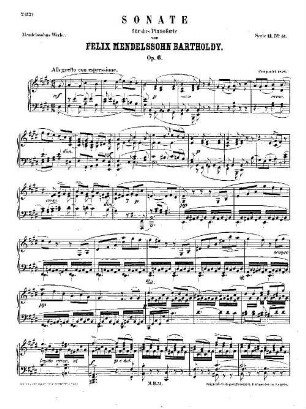 Felix Mendelssohn-Bartholdys Werke. 11,51. Nr. 51, Sonate : op. 6 in E. - 21 S. - Pl.-Nr. M.B.51