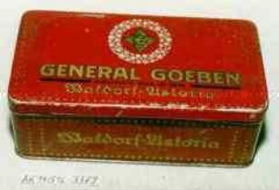 Blechdose für Stück 100 Zigaretten "GENERAL GOEBEN FRÜHER GIL D'OR Waldorf-Astoria"
