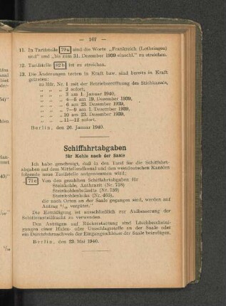 Schiffahrtabgaben für Kohle nach der Saale