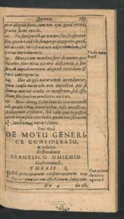 De Motu Generice Considerato, & Infinito. Respondente Francisco Omichio