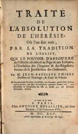 Traité de l'Absolution de l'Heresie