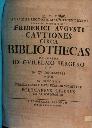 Cautiones circa bibliothecas