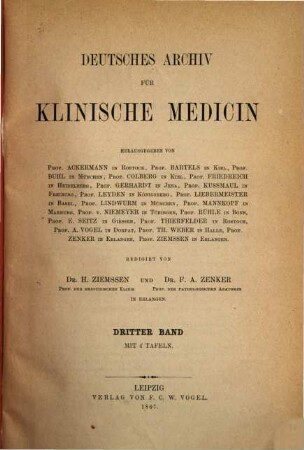 Deutsches Archiv für klinische Medizin. 3, 3. 1867