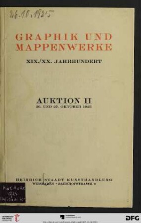 Graphik und Mappenwerke XIX./XX. Jahrhundert : Versteigerung: 26. und 27. Oktober 1925 (Katalog Nr. 2)