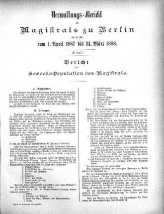 No. XXV. Bericht der Gewerbe-Deputation des Magistrats
