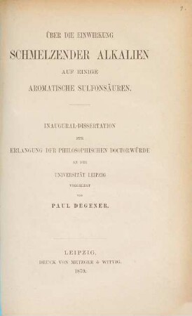 Über die Einwirkung schmelzender Alkalien auf einige aromatische Sulfonsäuren : Inaugural-Dissertation
