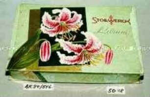 Pappschachtel für Pralinen "STOLLWERCK Lilium" (Abbildung von Lilienblüten)