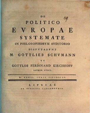 De Politico Evropae Systemate In Philosophorvm Avditorio