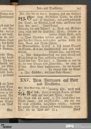 XXV. Vom Vertrauen auf Gott und Trostlieder.