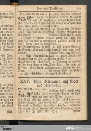XXV. Vom Vertrauen auf Gott und Trostlieder.