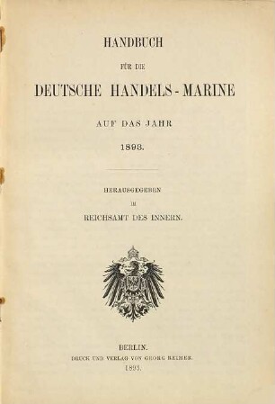 Handbuch für die deutsche Handelsmarine. 1893, 1893