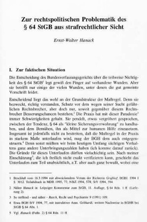 189-194, Zur rechtspolitischen Problematik des § 64 StGB aus strafrechtlicher Sicht
