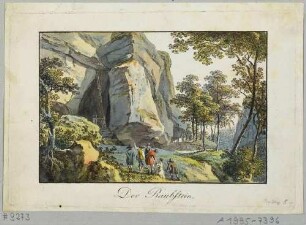 Der Raubstein (Winterstein, Hinteres Raubschloss) westlich des Zeughauses in der Sächsischen Schweiz mit dem Aufstieg zur Klufthöhle
