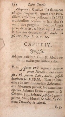 Caput IV. Synopsis. Adamo nascitur Cain & Abel; refertur utriusque historia &c.