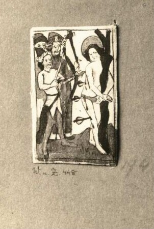 Marter des Heiligen Sebastian : Marter des Heiligen Sebastian. Holzschnitt (1401/1500)