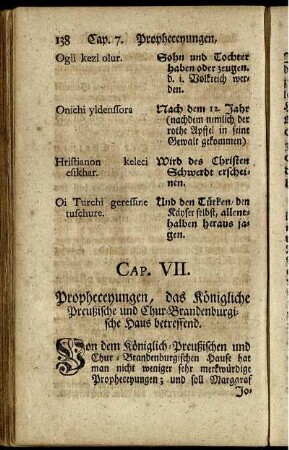 Cap. VII. Propheceyungen das Königliche Preußische und Chur-Brandburgische Haus betreffend.