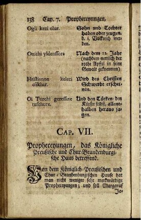 Cap. VII. Propheceyungen das Königliche Preußische und Chur-Brandburgische Haus betreffend.