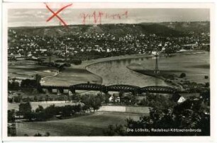 Radebeul. Blick auf die Lößnitz mit Eisenbahnbrücke, Kötzschenbroda