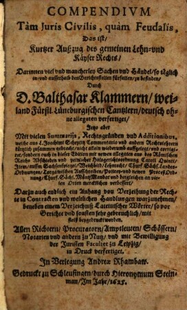 Compendium tam iuris civilis, quam feudalis