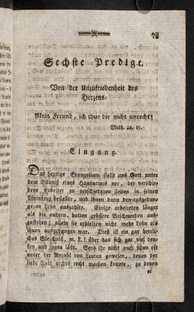 73-85, Sechste Predigt. Von der Unzufriedenheit des Herzens