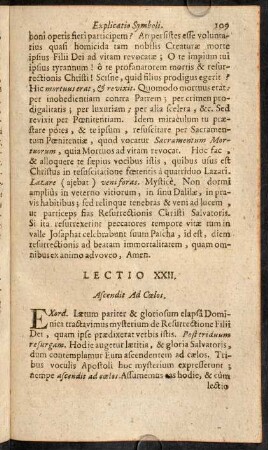 109-123, Lectio XXII. Ascendit Ad Caelos. - Lectio XXIV. Indè venturus est judicare vivos & mortuos.