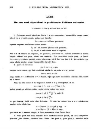 XXIII. De usu novi algorithmi in problemate Pettiano solvendo.