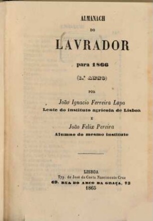 Almanach do lavrador : para ... 1. 1866 (1865)