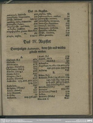 Das IV. Register Dererjenigen Autorum, derer hin und wieder gedacht worden