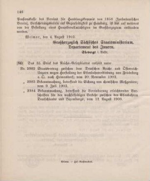 80. Das 35. Stück des Reichs-Gesetzblattes enthält unter: ...