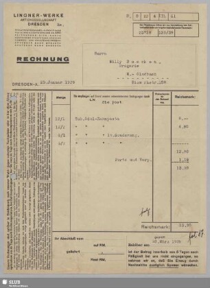 Lingner-Werke Aktiengesellschaft Dresden : Rechnung