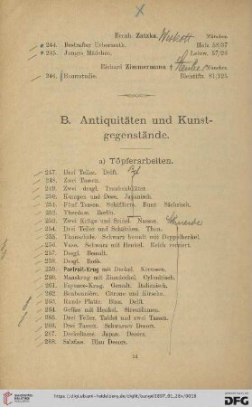 B. Antiquitäten und Kunstgegenstände (Nr. 247- 904)