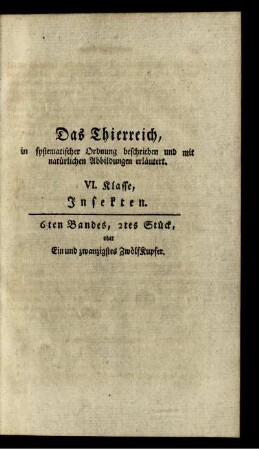 6ten Bandes, 2tes Stück, oder Ein und Zwanzigstes Zwölf Kupfer.