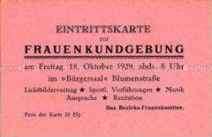 Eintrittskarte für eine Kundgebung des Bezirks-Frauenkomitees