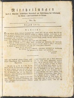 Mittheilungen. Nro. 32. August 1823.