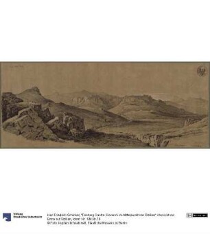 "Festung Castro Giovanni im Mittelpunkt von Sizilien" / Ansicht von Enna auf Sizilien