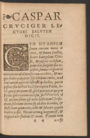 Caspar Cruciger Lectoiri Salutem Dicit.
