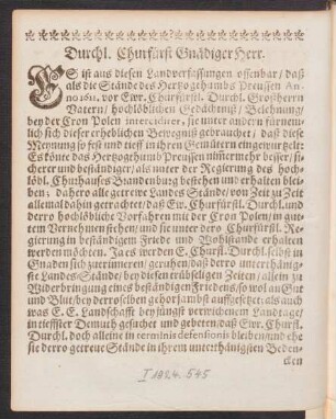 Durchl. Churfürst Gnädiger Herr.