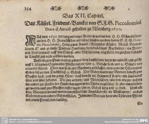 Das XII. Capitel. Das Kaiserl. Friedens-Banket von G. F. G. Piccolomini Duca d'Amalfi gehalten zu Nürnberg 1650.