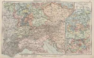 Süddeutschland und Alpenländer, Staatenkarte. I. Thüringen und Anhalt, II. Schweiz Politische Übersicht